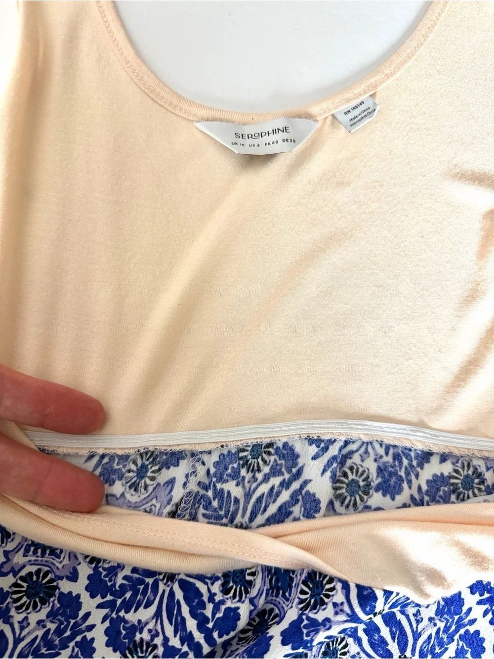 Seraphine 2-in-1 Maternity and Nursing Dress White Ribbed Bodice Blue Skirt US 6 - Picture 12 of 15